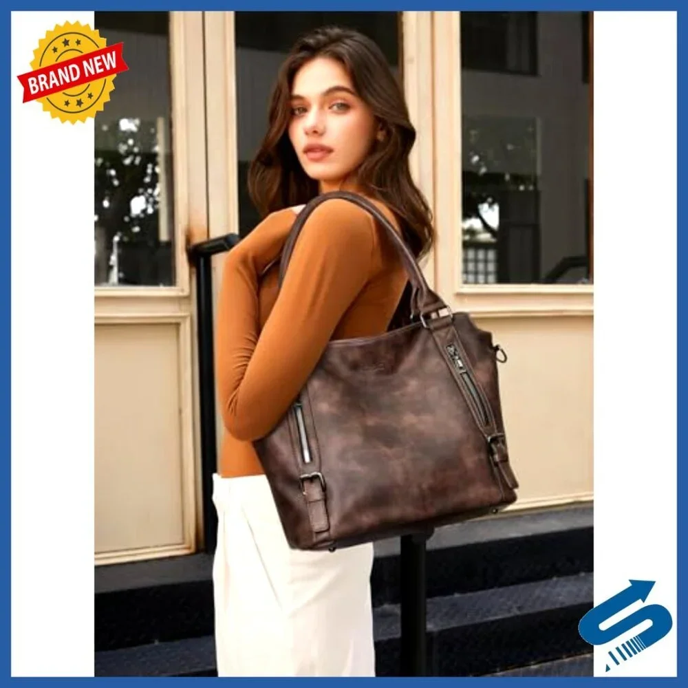 Large Vegan Leather Hobo Bag with Adjustable Strap, Multiple Pockets